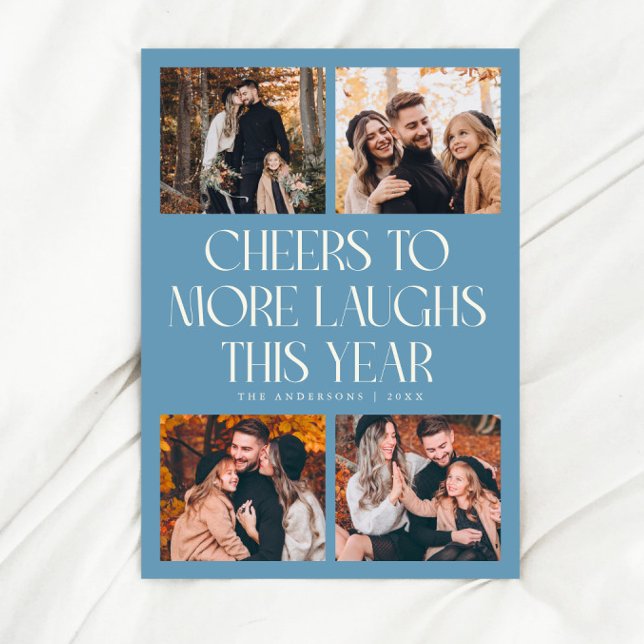 CHEERS New Year Denim Blue Multi Photo Holiday Card (Creator Uploaded)