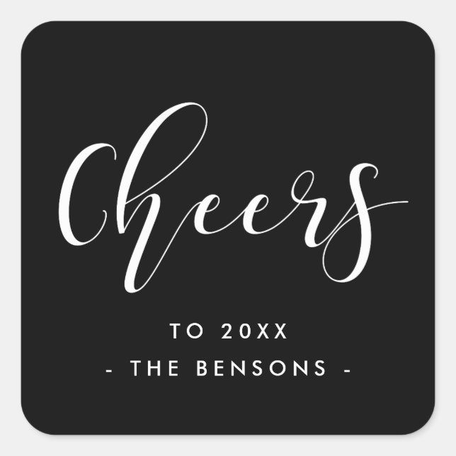 Cheers New Year Elegant calligraphy Square Sticker (Front)