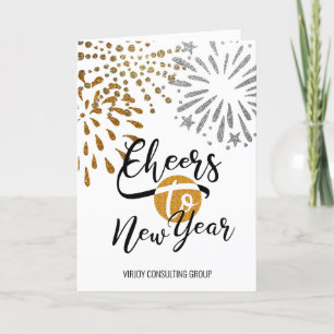 Cheers New Year Festive Fireworks Modern Business Holiday Card
