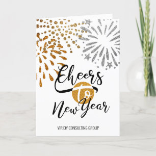 Cheers New Year Festive Fireworks Modern Business Holiday Card