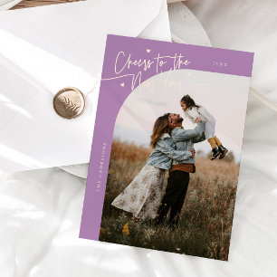Cheers New Year Lilac Curved Frame Photo Holiday Card