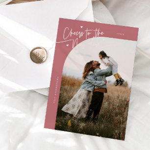 Cheers New Year Pink Curved Frame Photo Holiday Card