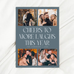 CHEERS New Year Slate Blue Multi Photo Holiday Card