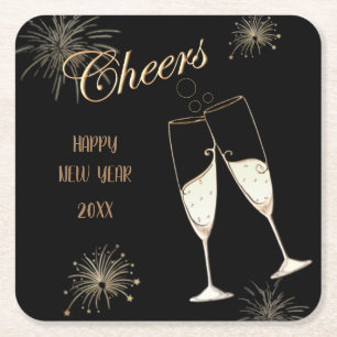Cheers New Year Square Paper Coaster