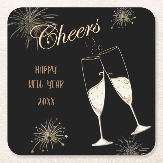 Cheers New Year Square Paper Coaster (Front)