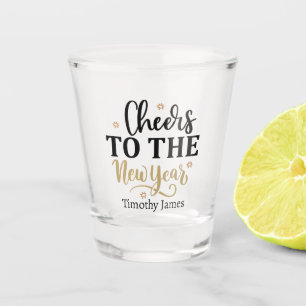 cheers New Year word art add name party Shot Glass