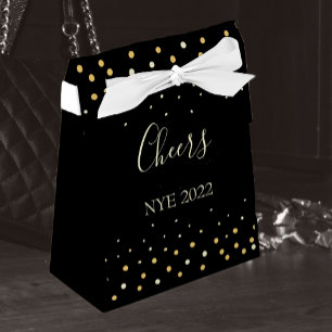 Cheers New Years Eve Gold Glitter Favor Box