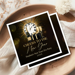 Cheers New Years Eve Party 2025 Gold Champagne Napkin