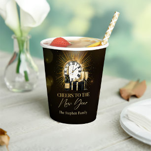 Cheers New Years Eve Party 2025 Gold Champagne Paper Cups
