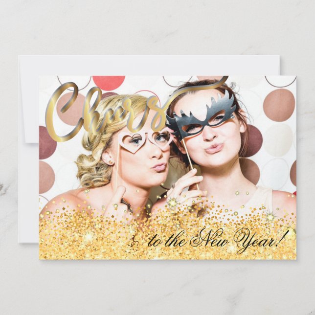 Cheers New Year's Party Glitter Photo Invite (Front)