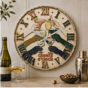 Cheers O'Clock Cocktail Party Bar Decor Large Clock