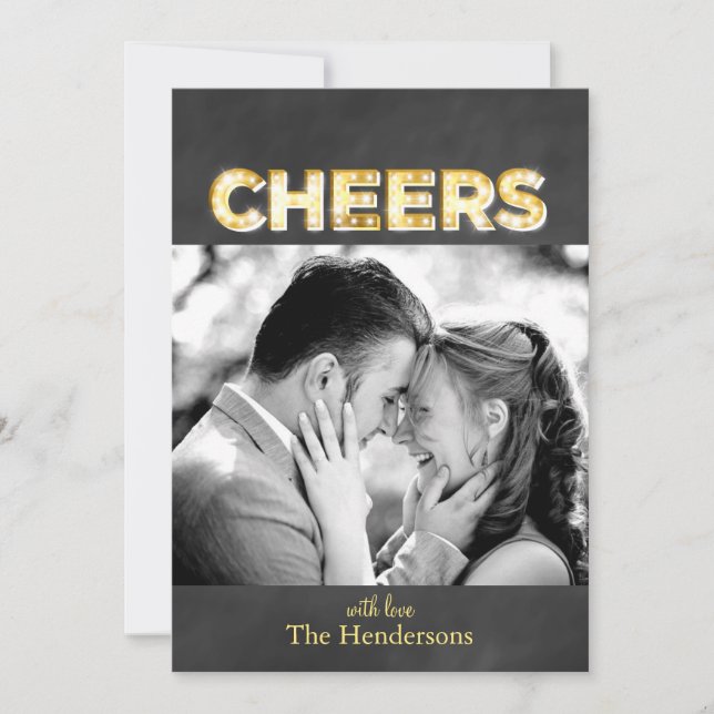 Cheers on Chalkboard Holiday Photo Card Tag Shape (Front)
