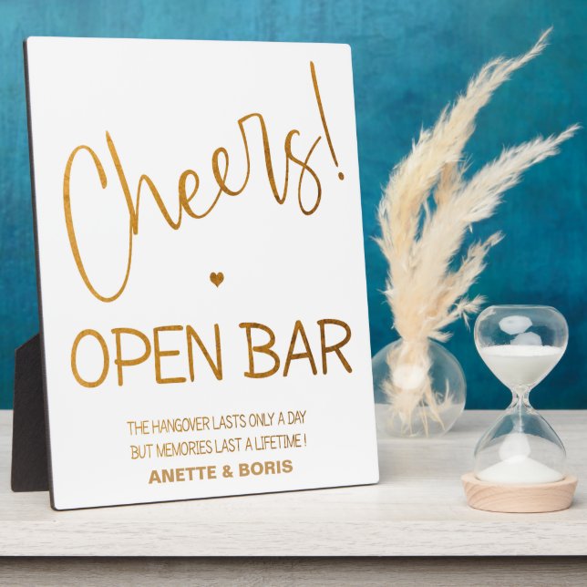 Cheers Open bar sign Gold Tabletop Plaque  (Side)