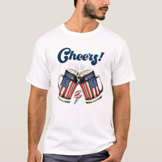 Cheers! Patriotic Beer Mugs USA Flag 4th of July I T-Shirt