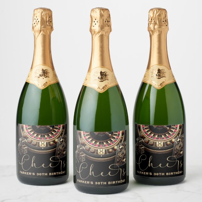 Cheers Personalized Game Night Party Black Gold Sparkling Wine Label (Bottles)