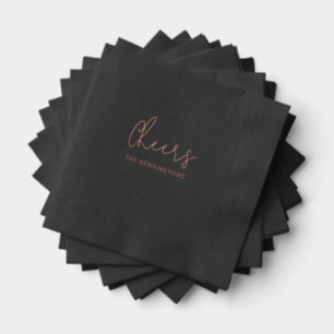 Cheers Personalized Name Modern Black Wedding Foil Napkins