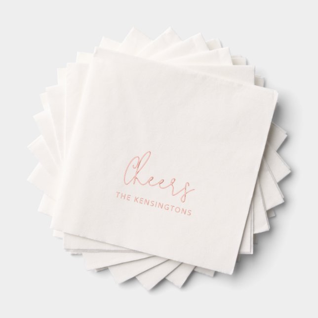 Cheers Personalized Name Modern Script Wedding Foil Napkins (Insitu (Stacked))