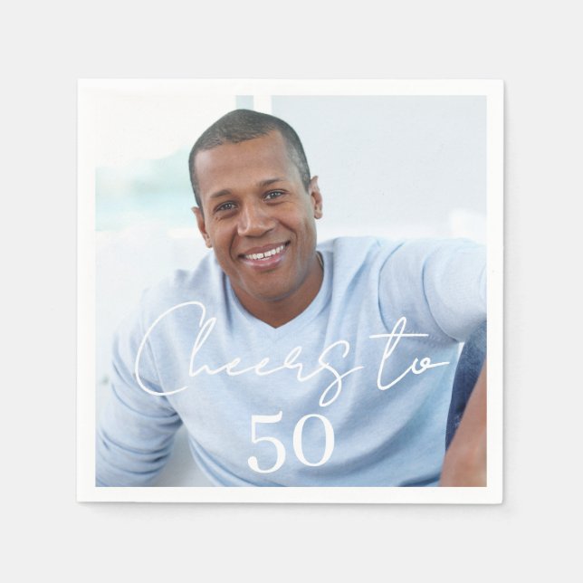 Cheers photo birthday party napkin (Front)