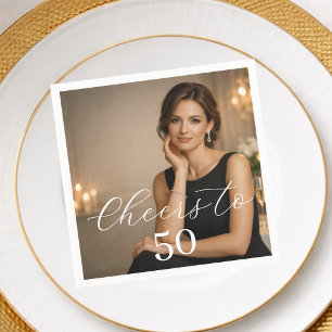Cheers photo elegant script birthday luncheon napkin