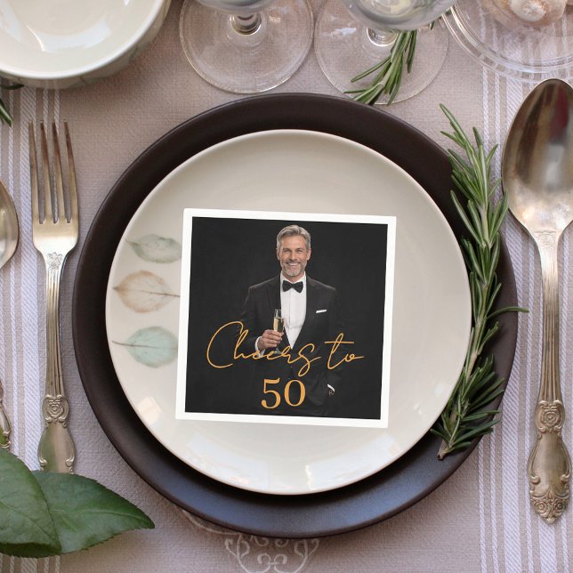 Cheers photo gold birthday party napkin (Creator Uploaded)