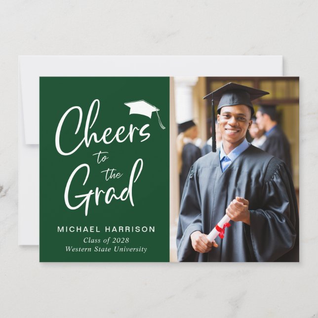 Cheers Photo Green Graduation Announcement (Front)