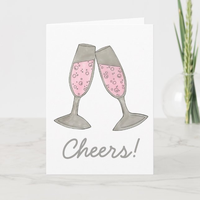 Cheers! Pink Champagne Wedding Congrats Toast Card (Front)