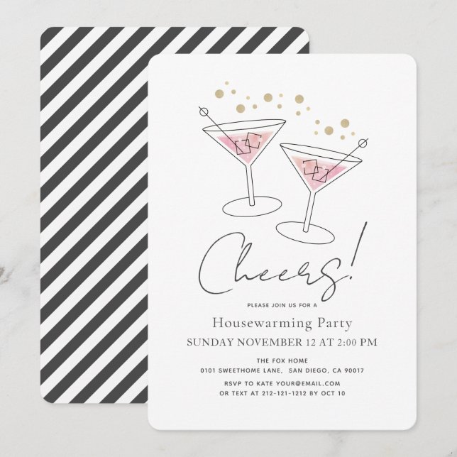 Cheers Pink Housewarming Cocktail Party Invitation (Front/Back)