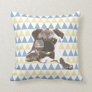 Cheers Pug with a Glass of Wine Triangle Patterns Throw Pillow