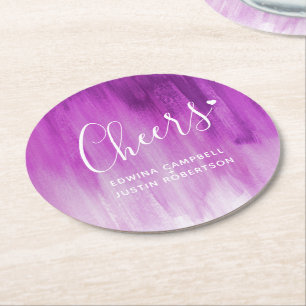 Cheers purple mauve modern art wash paper coasters