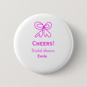 Cheers purple pink bow bridal shower add name 2 inch round button