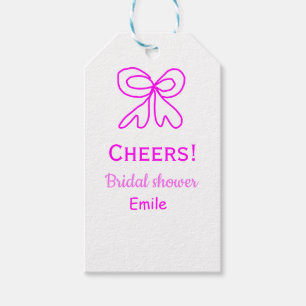 Cheers purple pink bow bridal shower add name gift tags