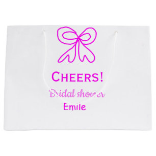 Cheers purple pink bow bridal shower add name  large gift bag