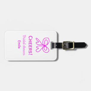Cheers purple pink bow bridal shower add name luggage tag
