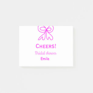 Cheers purple pink bow bridal shower add name  post-it notes