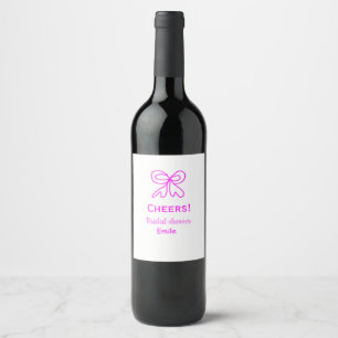 Cheers purple pink bow bridal shower add name  wine label