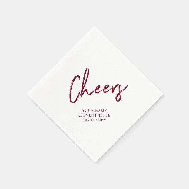 Cheers | Red Brush Lettering Custom Party Napkin (Corner)