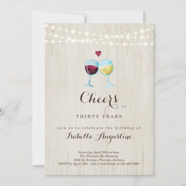 Cheers Red & White Wine Birthday Party  - Any Age Invitation (Front)