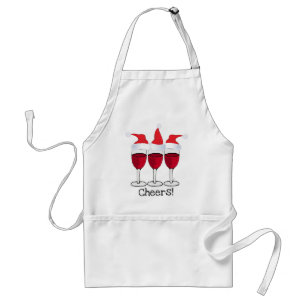 CHEERS! RED WINE AND CHRISTMAS HATS PRINT STANDARD APRON