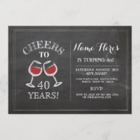 Cheers Red Wine Birthday Drink Chalk Invite