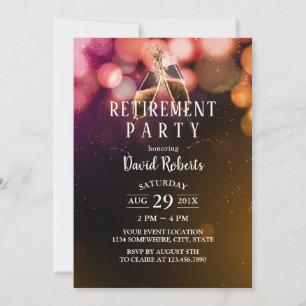 Cheers Retirement Champagne Toast Bokeh Lights Invitation