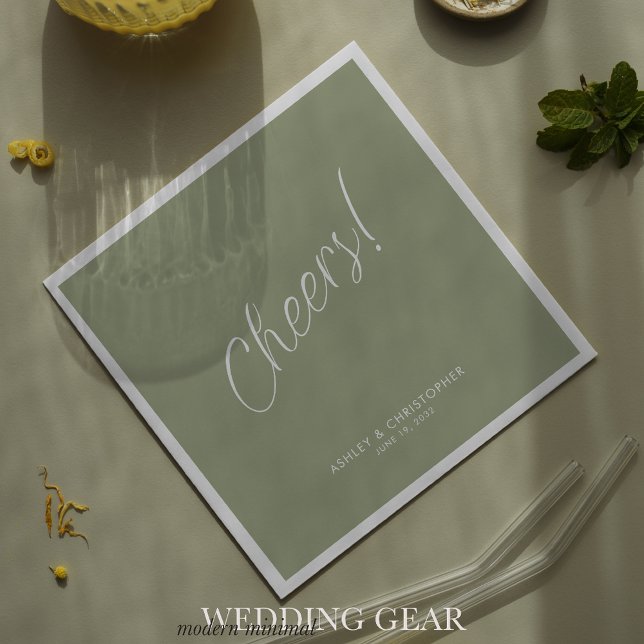 Cheers! Sage Green Minimal Any Occasion Cocktail Napkin (Creator Uploaded)