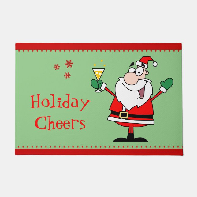 Cheers Santa Cocktail Drinks Christmas Party Funny Doormat (Front)