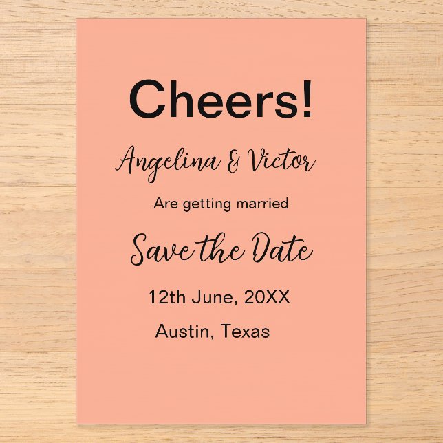 Cheers save the date simple minimal modern elegant acrylic invitations (Front)