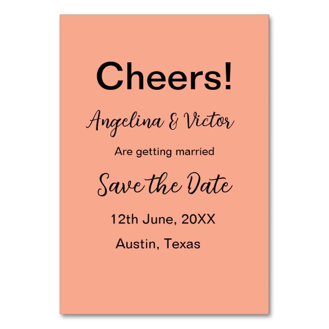 Cheers save the date simple minimal modern elegant table number (Front)