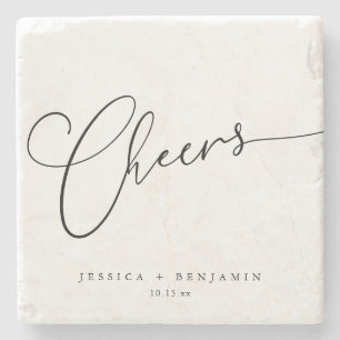 Cheers Script Couple Names Date Wedding Keepsake Stone Coaster