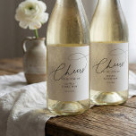 Cheers Script Typography White Wedding Wine Label<br><div class="desc">Make your toast unforgettable with our Personalized Wine Labels! This sophisticated design features the perfect celebratory statement: 'Cheers, ' rendered in an expressive, fancy handwritten script, which seamlessly flows into the elegant serif text 'to the love of.' Complete the label by adding your names and wedding date. These Wedding Wine...</div>