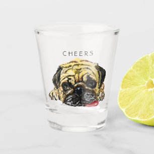 Cheers Shot Glass with Funny Pug Dog - Custom Text