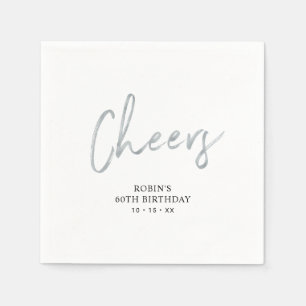 Cheers Silver Brush Script Adult Birthday Party Napkin