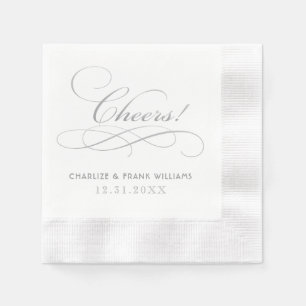 Cheers Silver Grey Calligraphy Custom Wedding Napkin