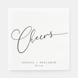 Cheers Simple Black White Custom Wedding Names Napkin
